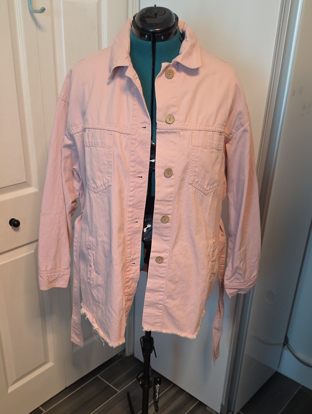 Zara Pale Pink Oversized Button-Front Jean Jacket